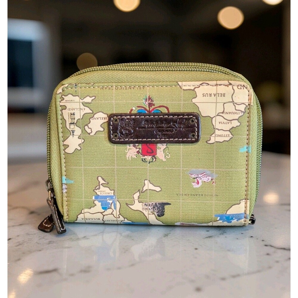 Lifestyle By Sharif Green Wallet Map Globe Zip Around New without Tags